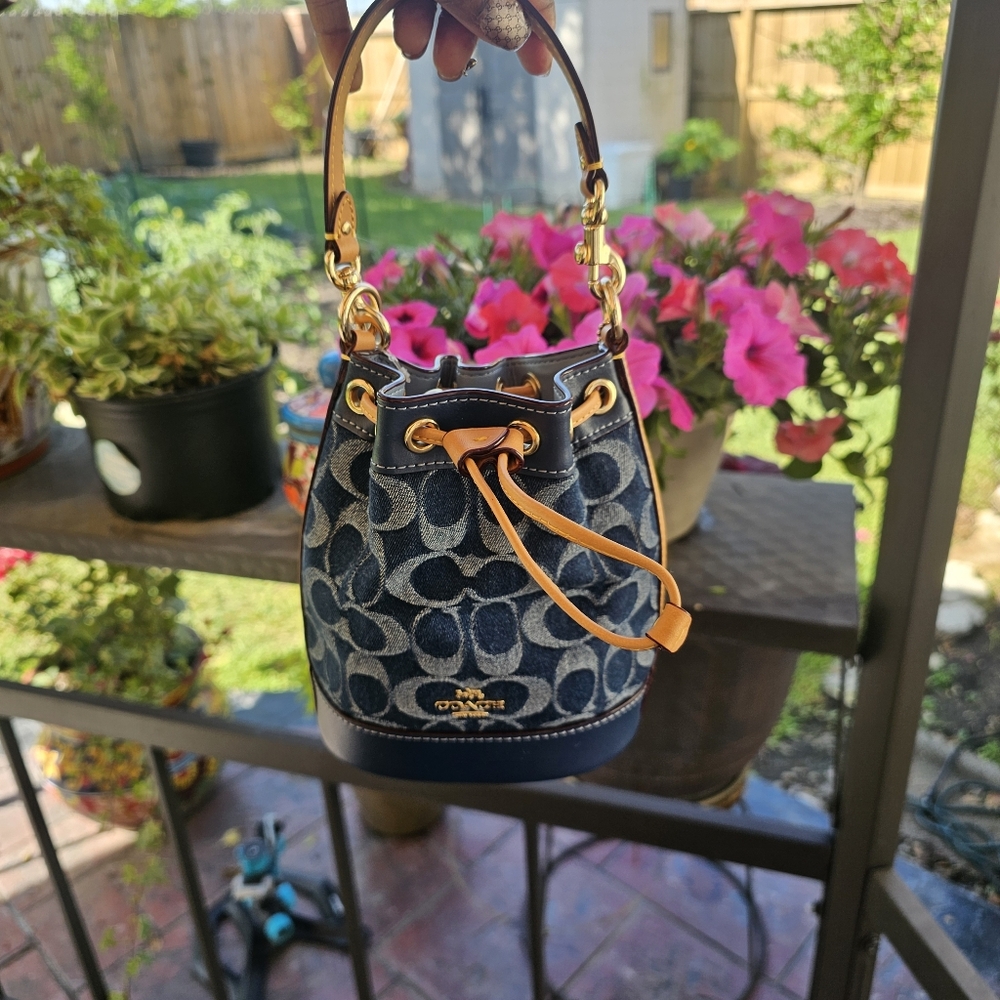 Coach Denim Mini Bucket With The Cherries Super Popular & HargTo Find.